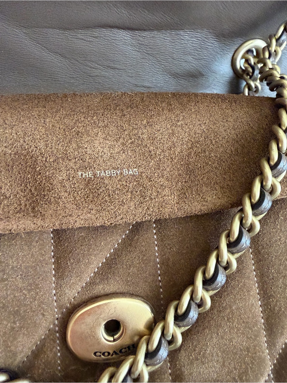 Coach Quilted Tabby 26 Cedar Suede Shoulder Bag with Gold Hardware - Picture 9 of 17